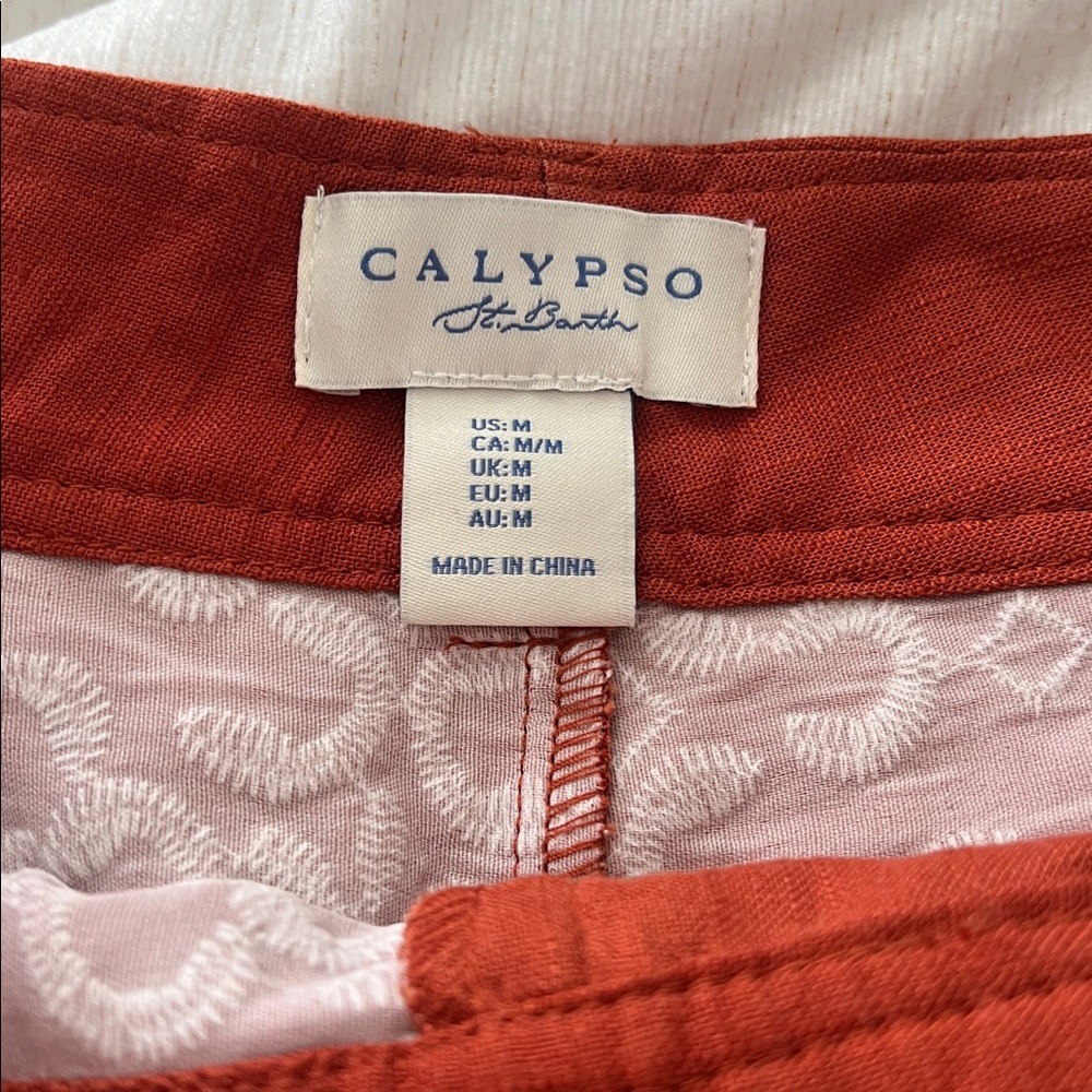 Calypso St. Barth Terracotta Cropped Wide Leg Stitched Linen Pant M - Picture 7 of 12